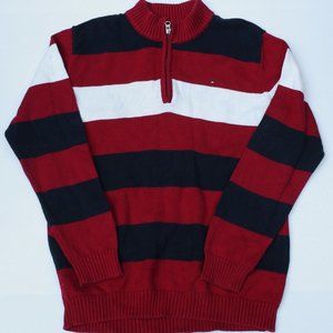 Boys Tommy Hilfiger Neck-Zip Striped Sweater - XL (Red, Blue, White)